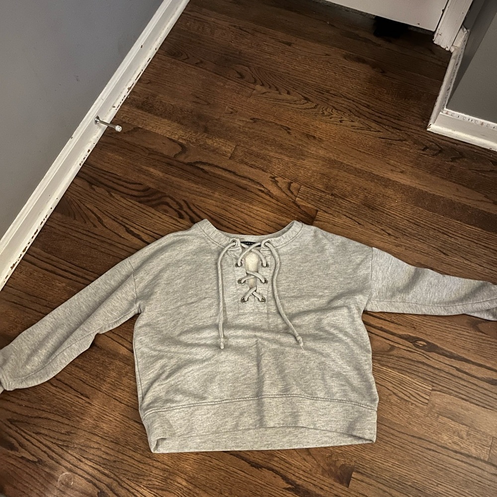 Grey Crewneck with crossed/braided neck